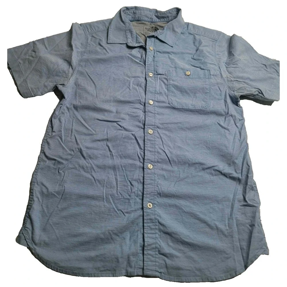 The North Face Blue Short Sleeve Button Down Shirt Men's Medium Outdoors Preppy